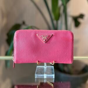 PRADA Continental Pink Saffiano Cuir Leather Wallet